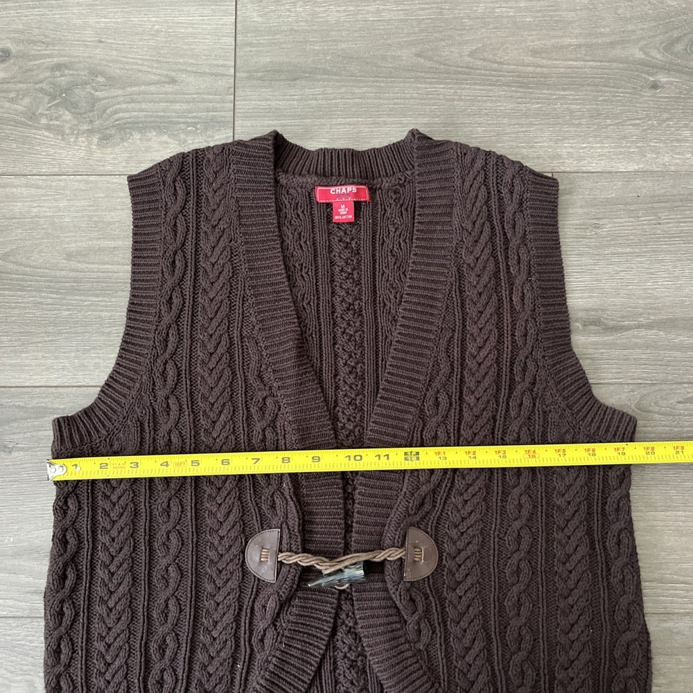 Chaps Cable Knit Cardigan Sweater Vest Brown Womens M Toggle Clasp - Picture 5 of 7